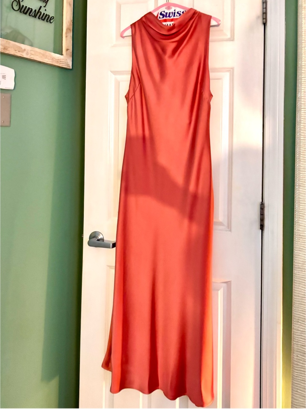 Zara Coral Satin Cowl-Neck Maxi Dress